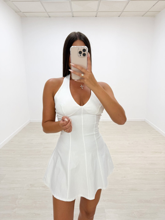 VESTIDO MINI VUELVO HALTER BLANCO